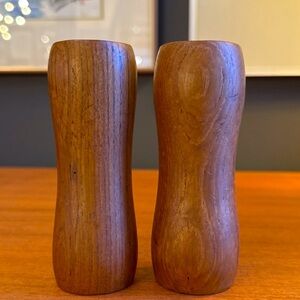 Vintage Teak Wood Salt & Pepper Shakers 5 inch Tall Mcm